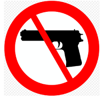 Black gun with a red circle around it and a slash through it - a "no" symbol